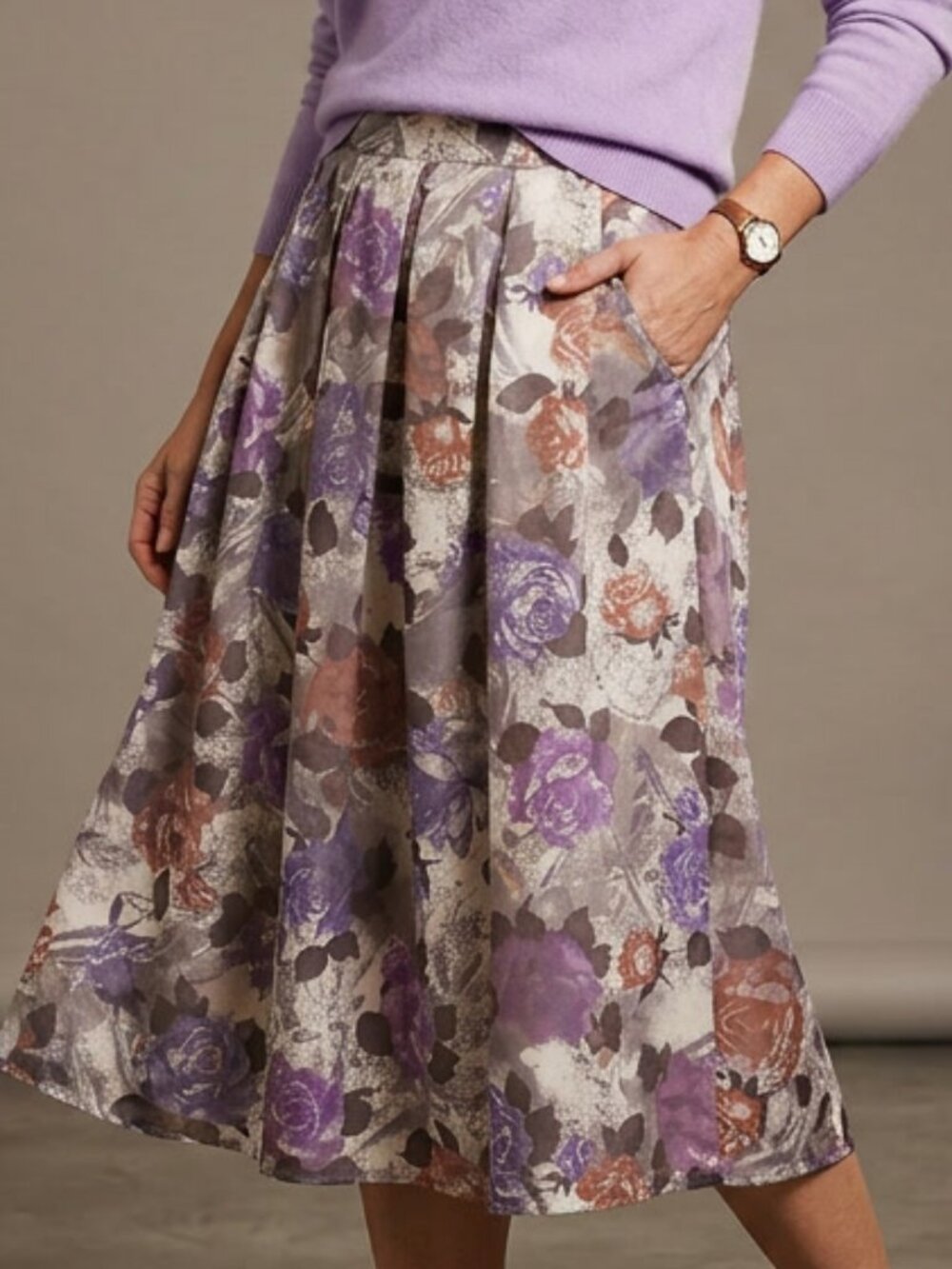 Vintage St. Michael at Marks & Spencer 90s Midi Floral Skirt Size 14